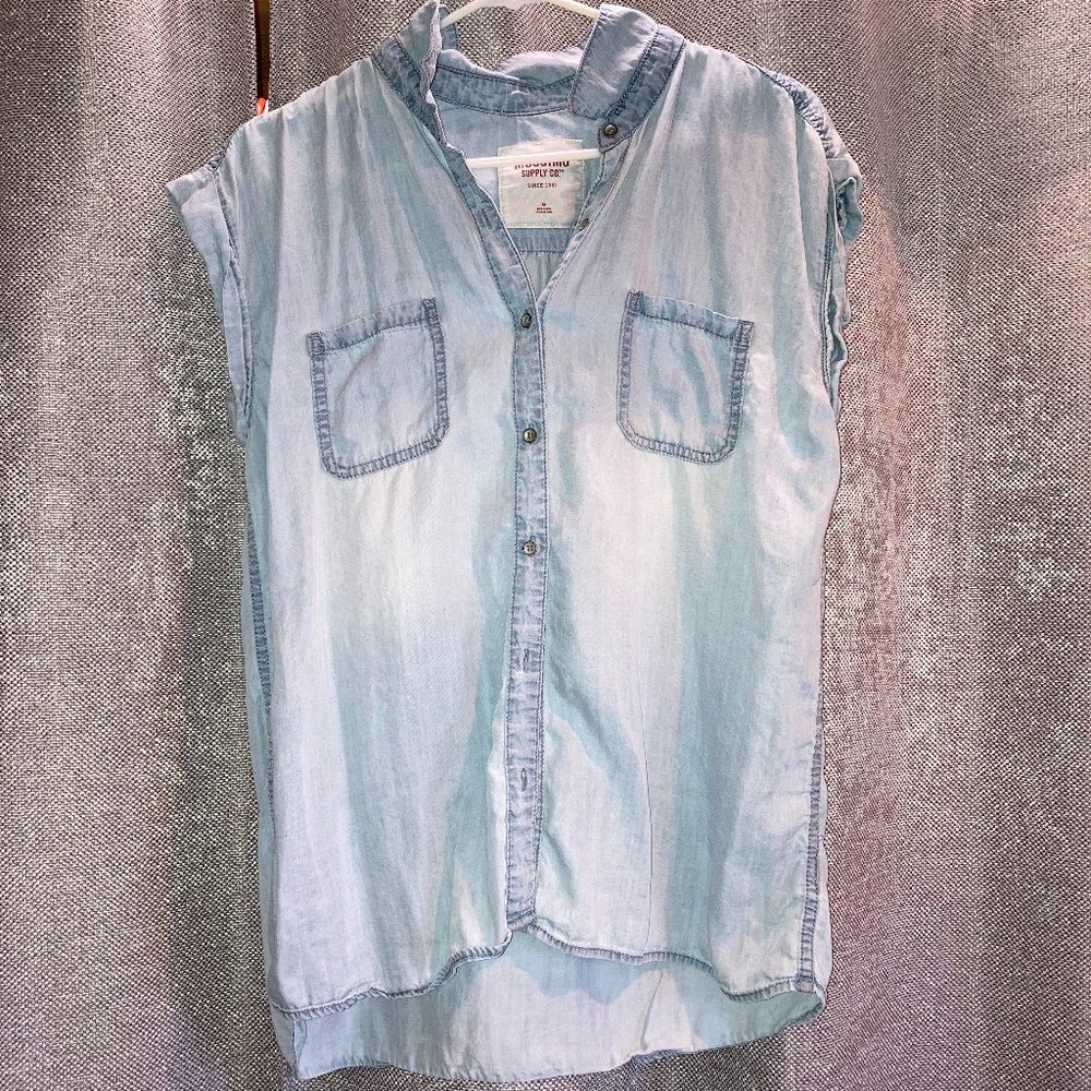 Button Down Short Sleeve Denim Shirt